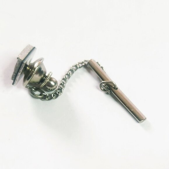 Vintage Swank Initial Monogram Letter H Silver-Tone Tie Tack With Chain & Bar - Picture 3 of 3
